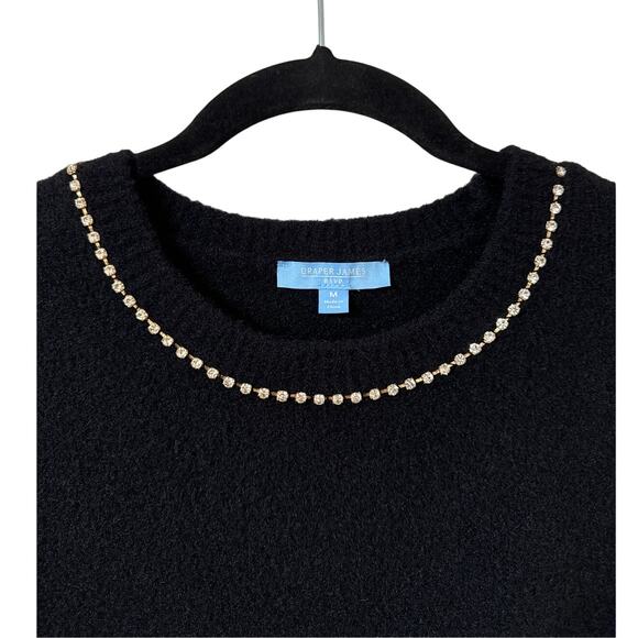 NWT Draper James RSVP Medium Rhinestone Collar Pull On Black Sweater Top - Picture 2 of 7